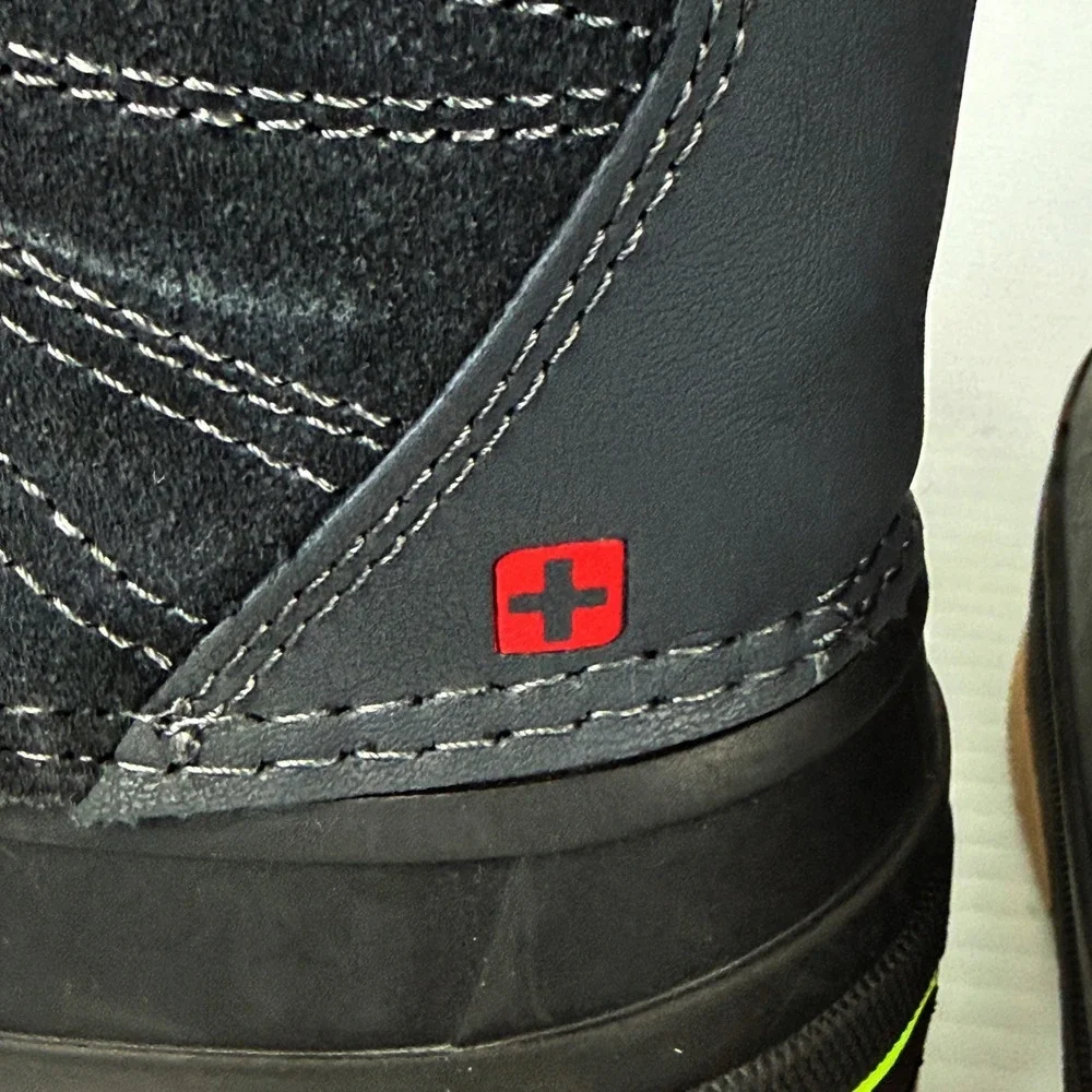 Swiss Tech Kids Winter‎ Snow Boots Grey Black Neon Yellow Waterproof Size 10